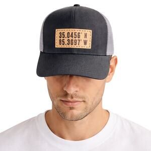 Chattanooga TN Coordinates Trucker Hat Black Snapback Patch Mesh NWT